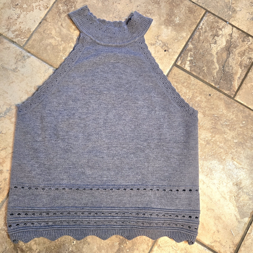 Gray Halter Knit Crop Top Trendy Sweater